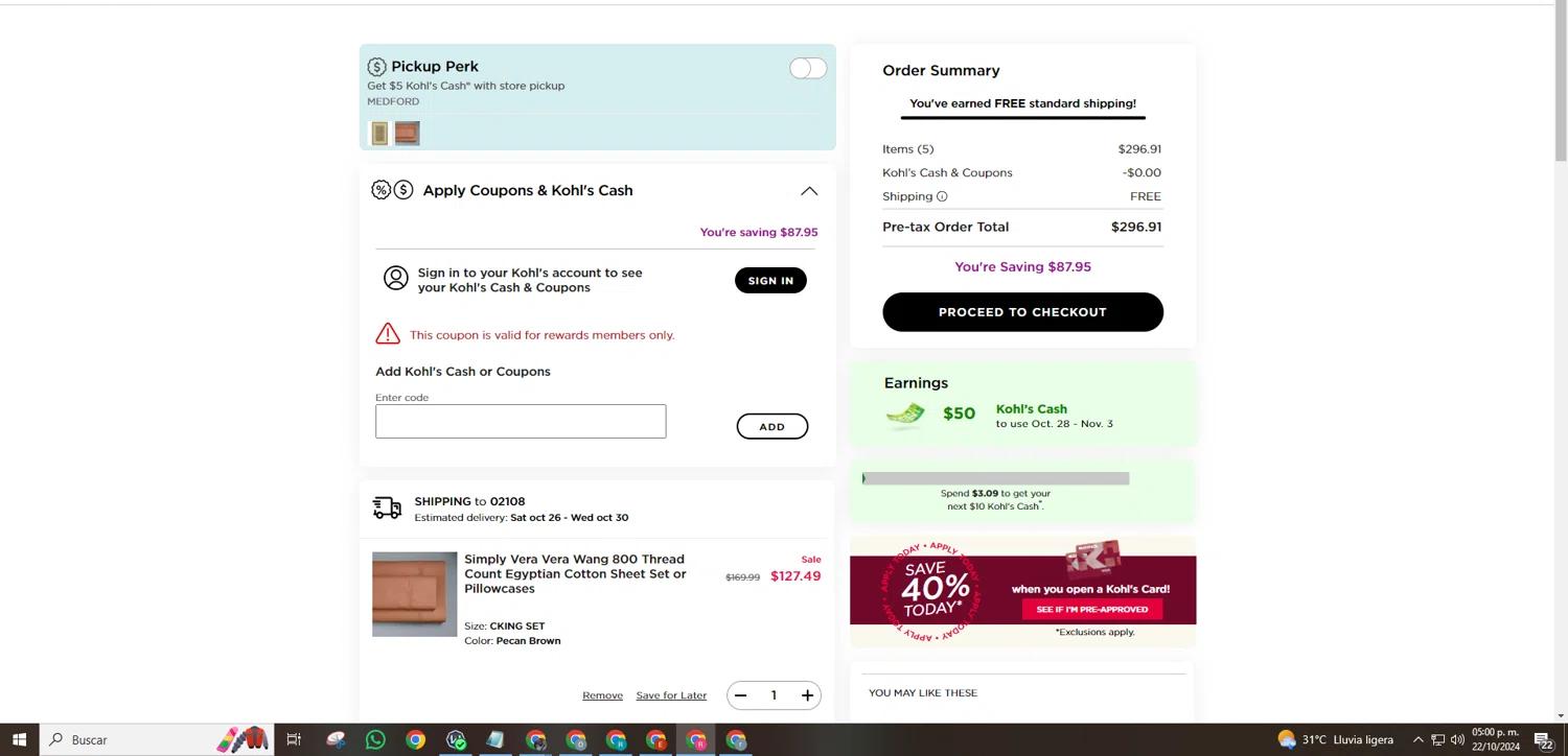 where to use Kohls promo code box