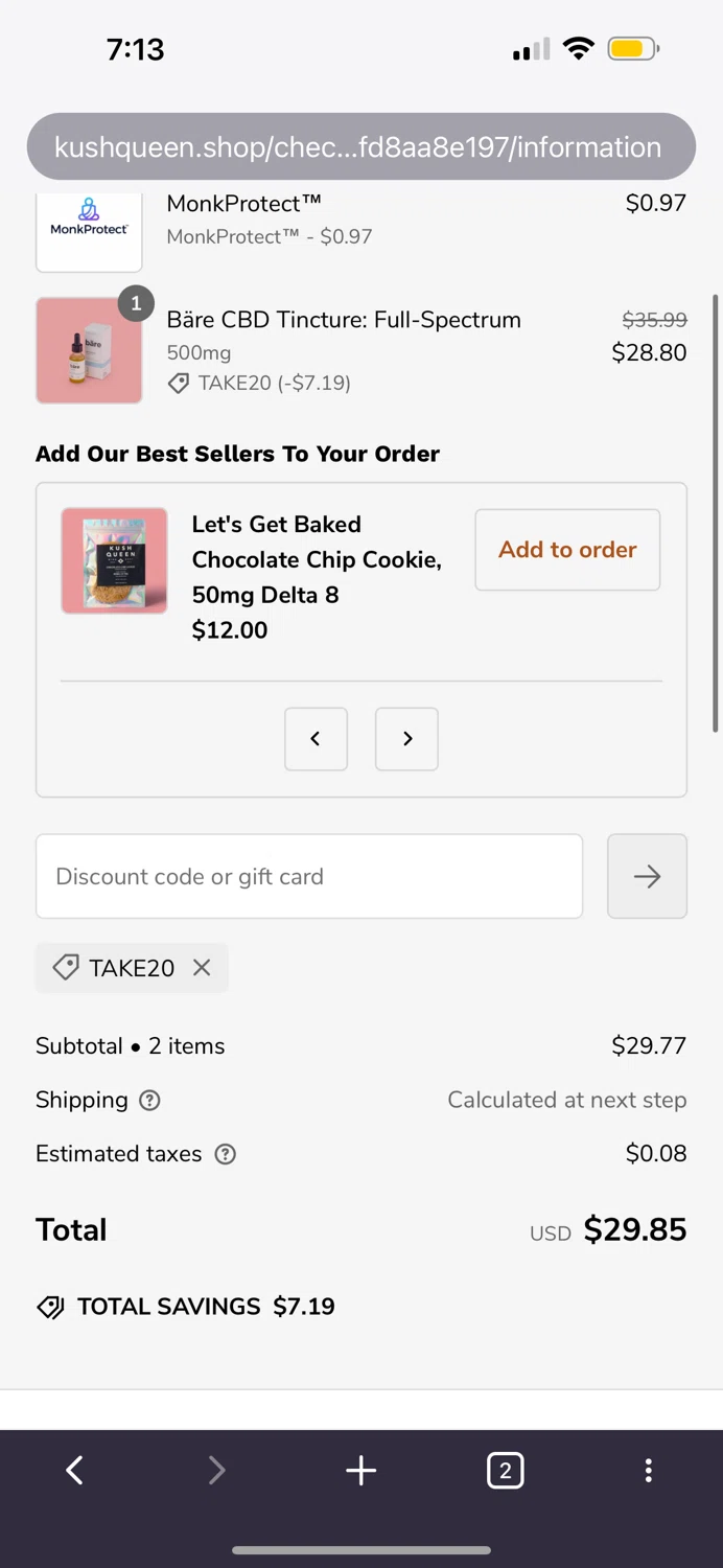 where to use Kush Queen promo code box