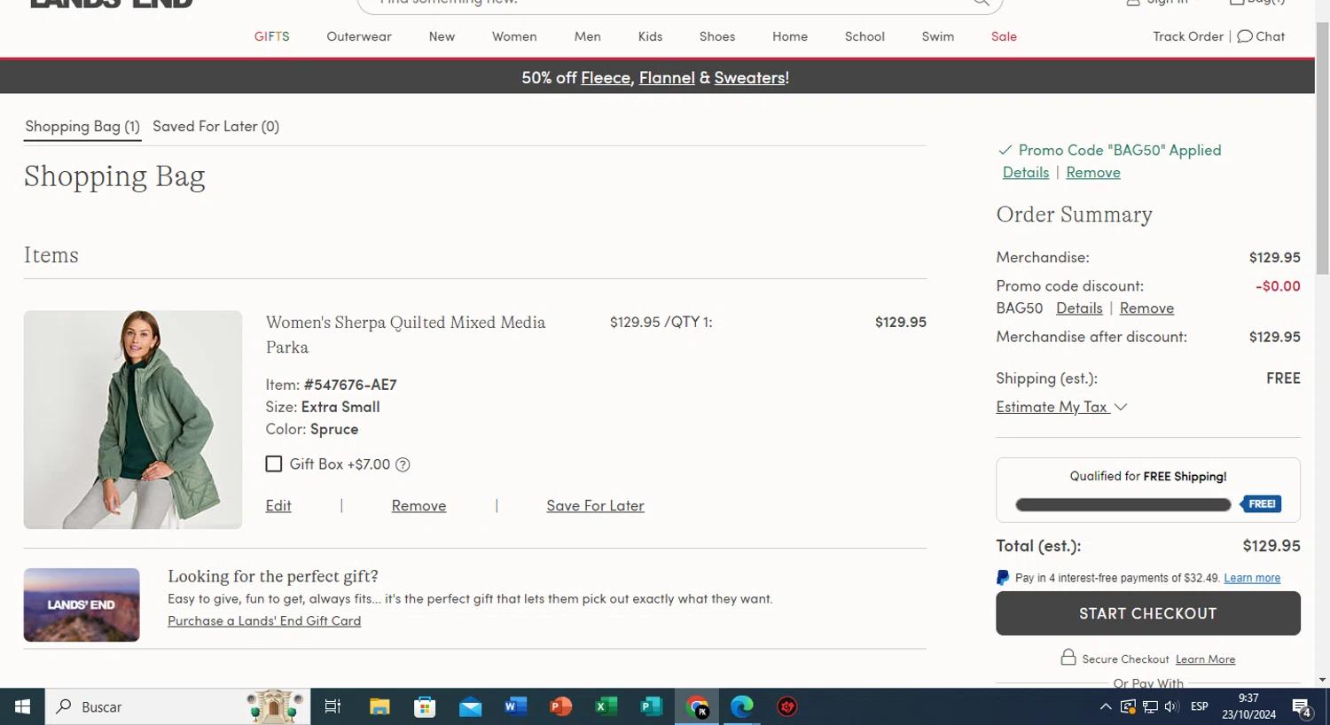 where to use Lands' End promo code box