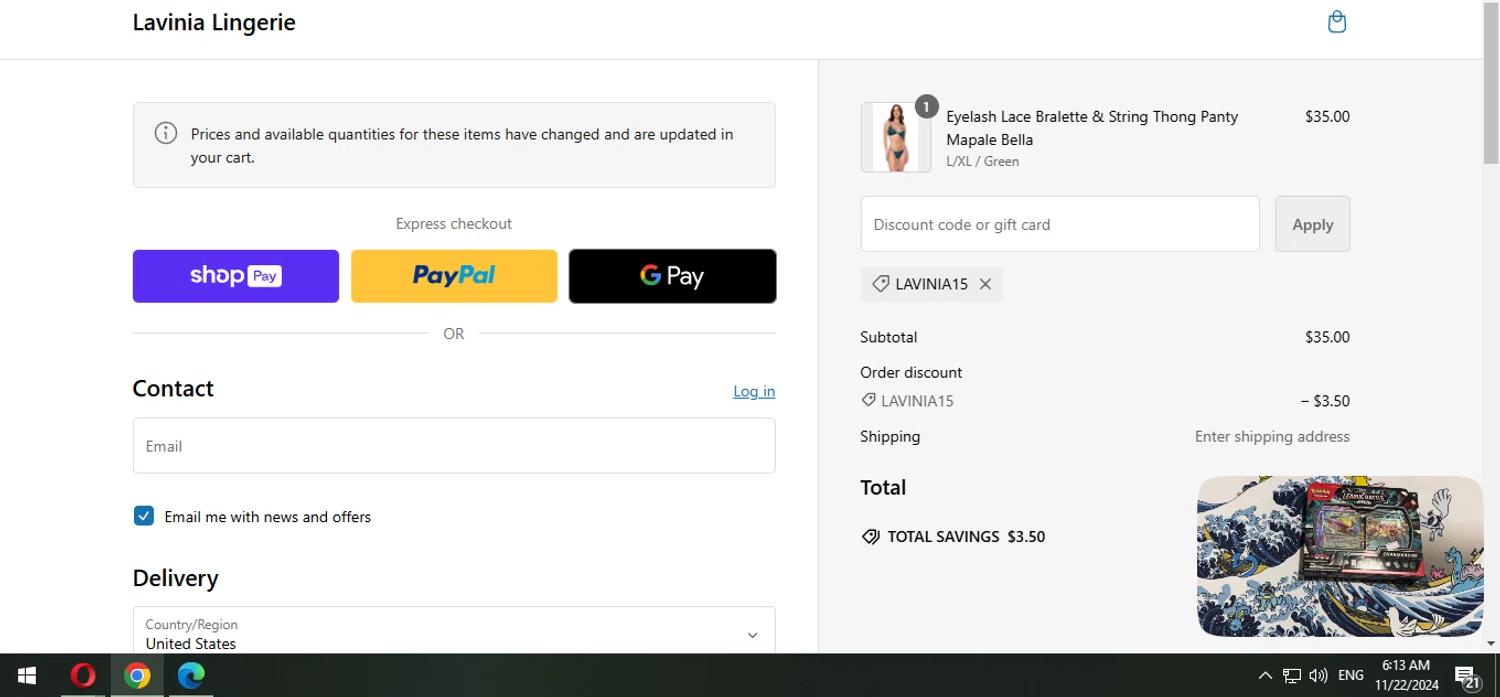 where to use Lavinia Lingerie promo code box