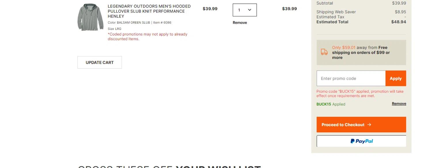 where to use Legendary Whitetails promo code box