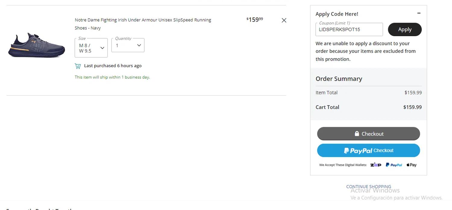 where to use Lids promo code box