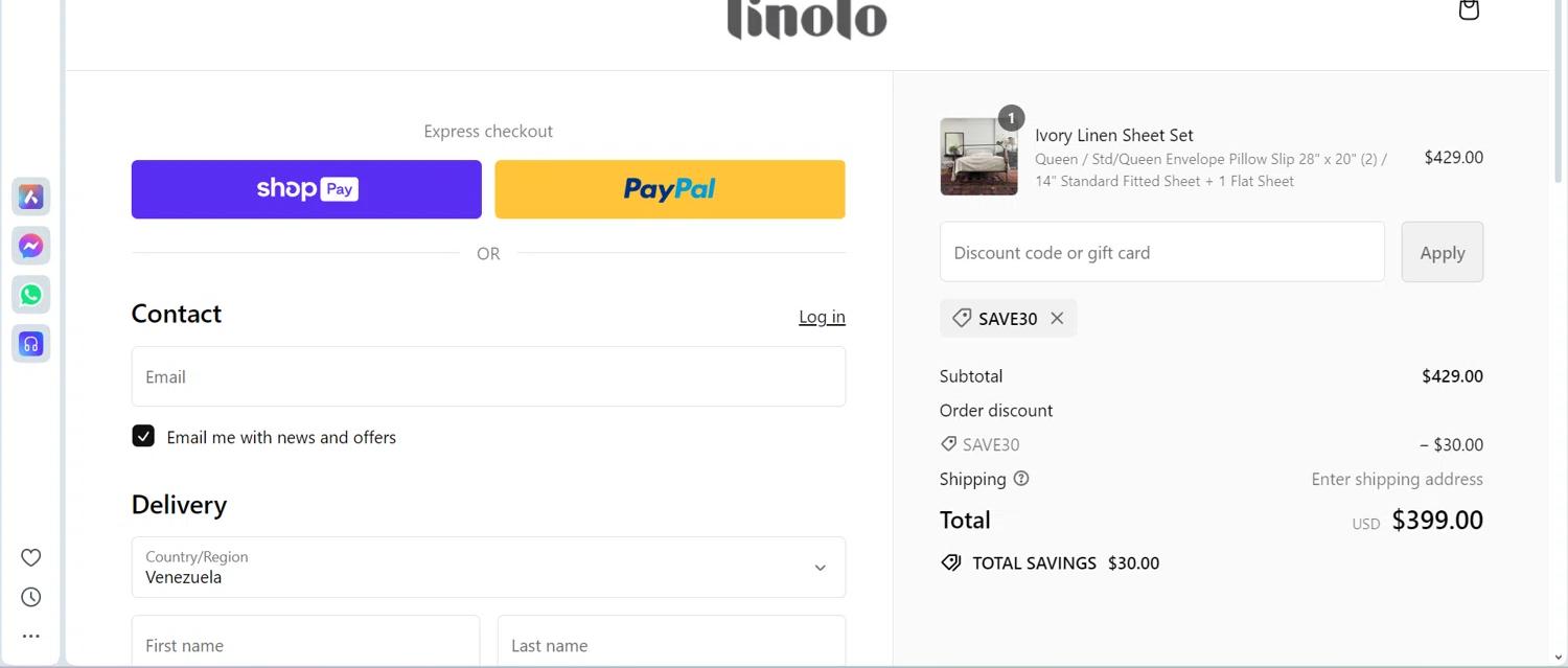 where to use Linoto promo code box