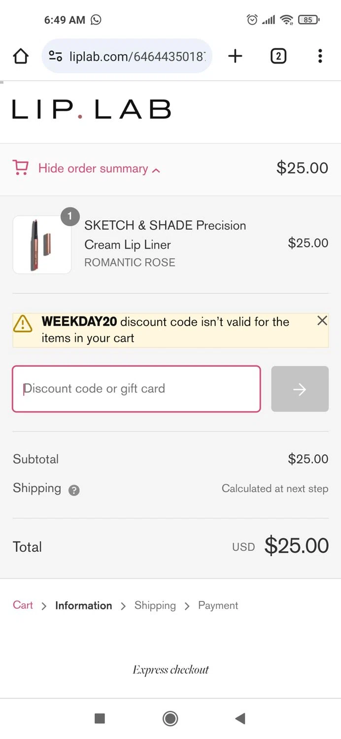 where to use Lip Lab promo code box