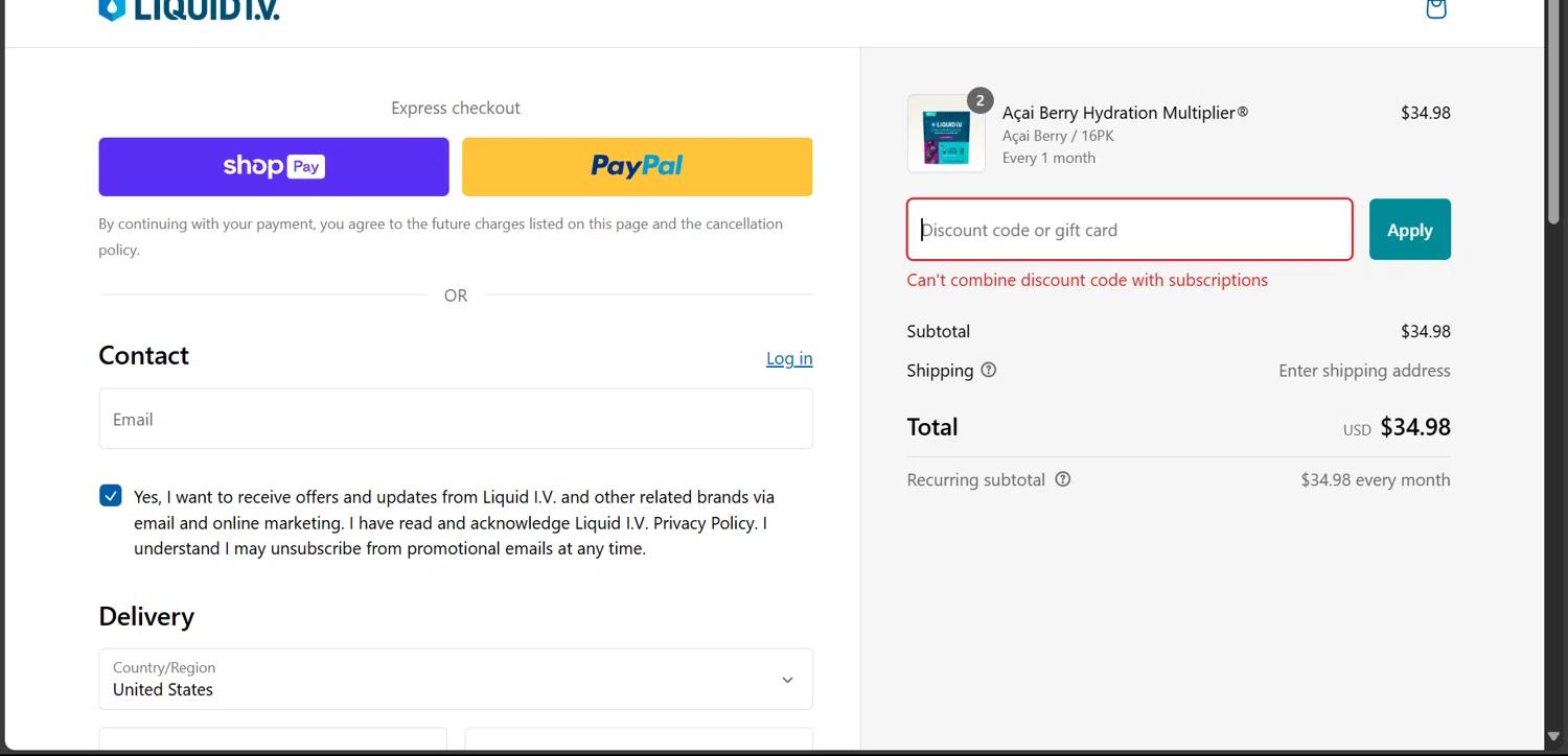 where to use Liquid IV promo code box