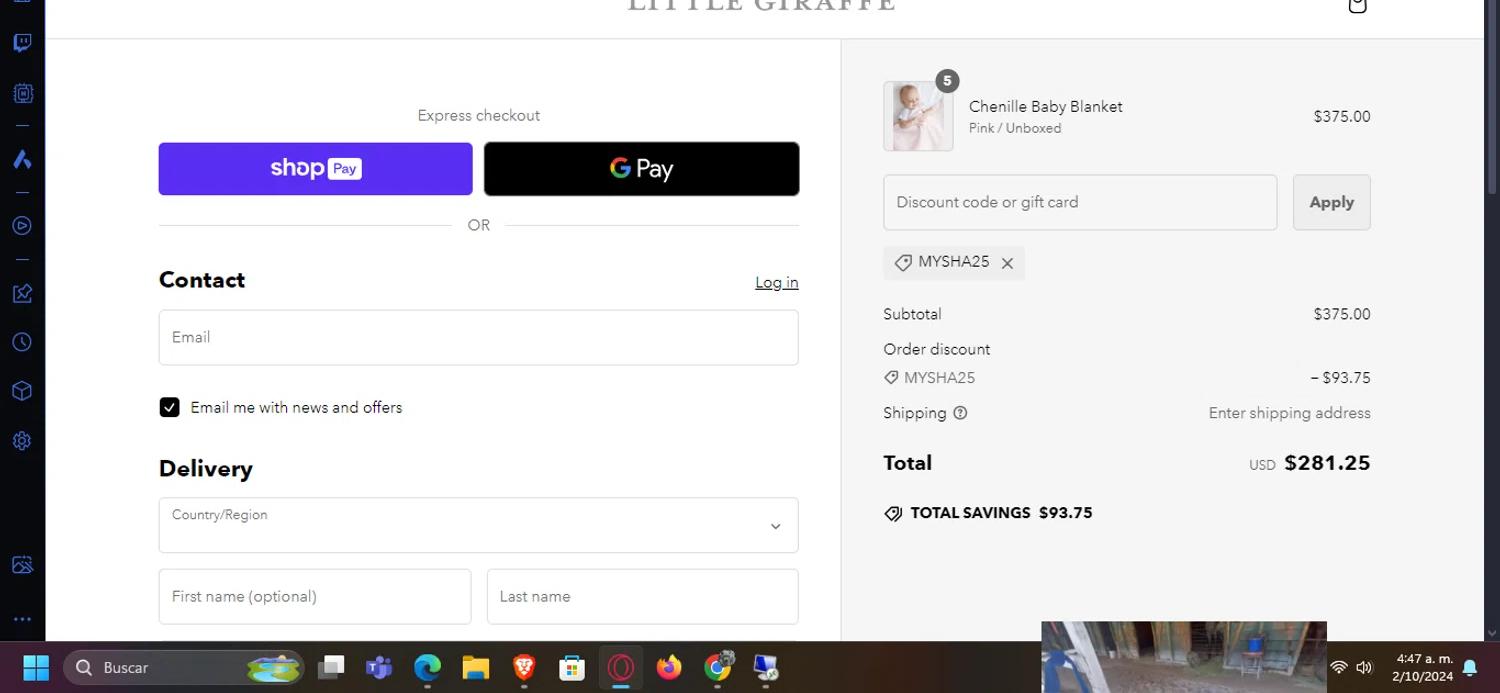 where to use Little Giraffe promo code box