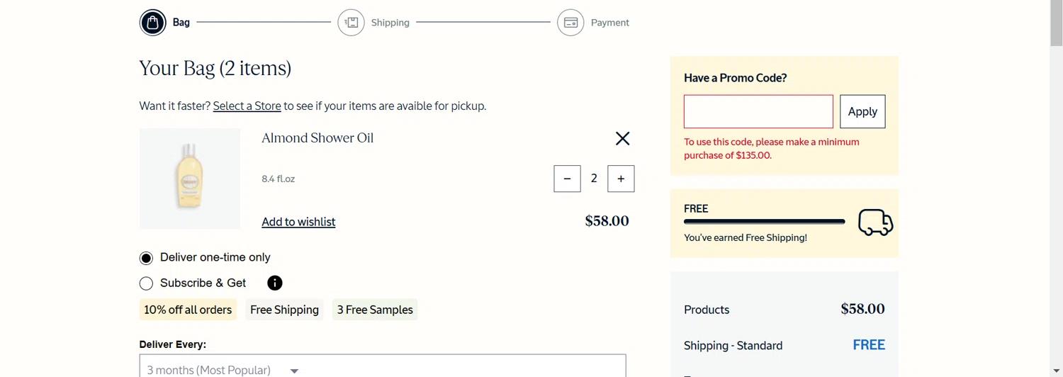 where to use L'Occitane promo code box