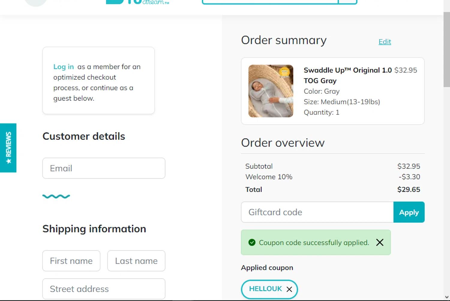 where to use Love To Dream promo code box