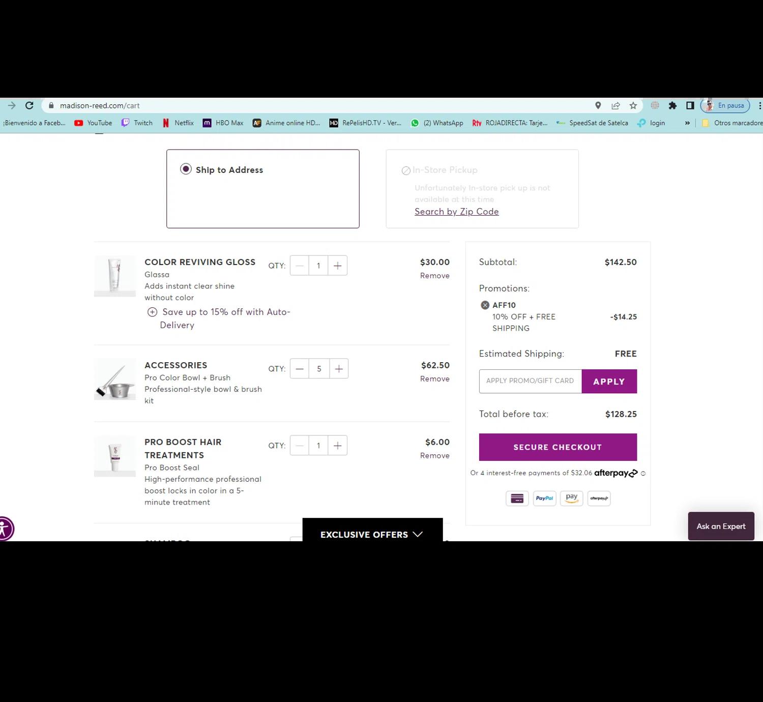 where to use Madison Reed promo code box