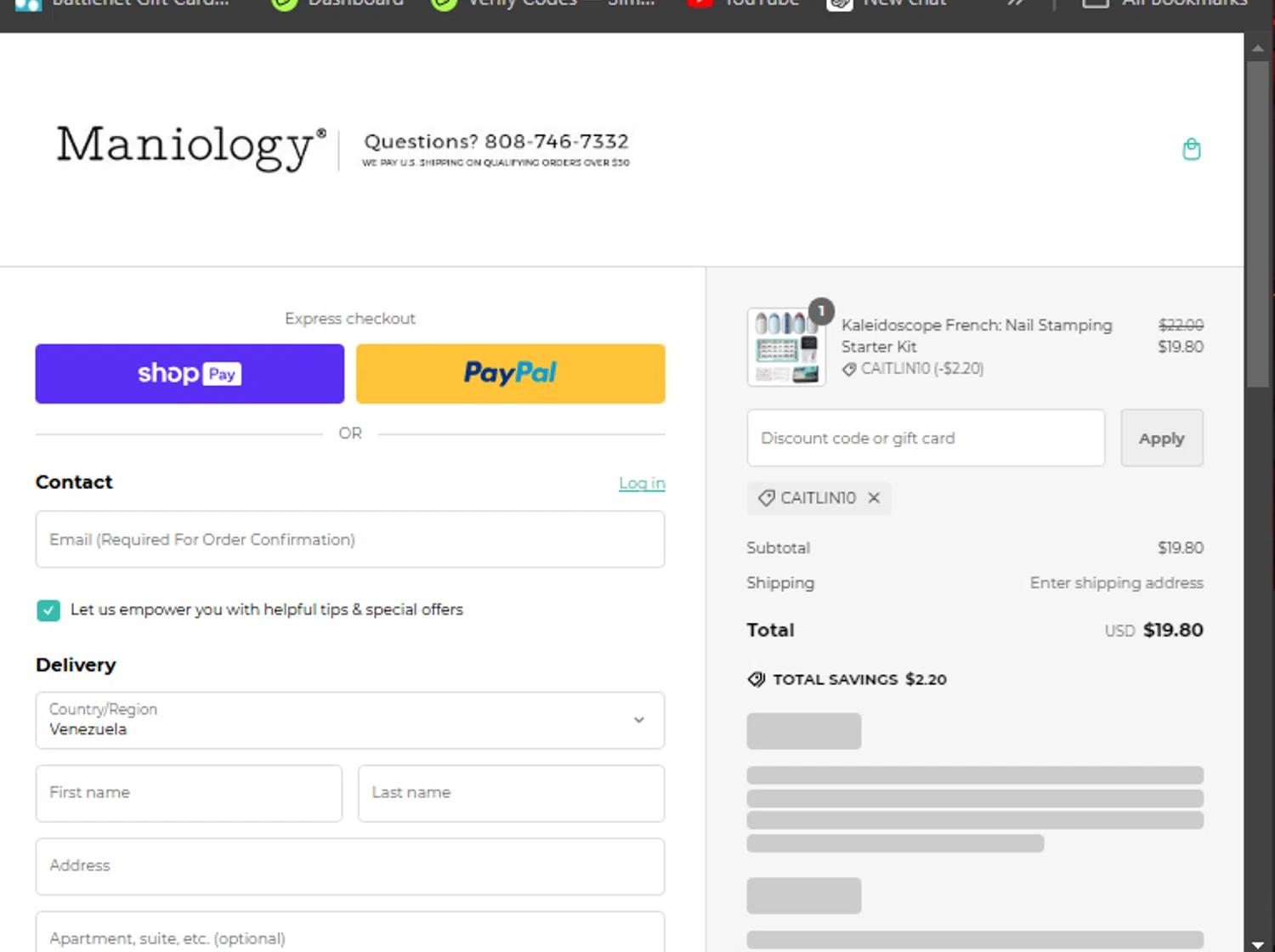 where to use Maniology promo code box