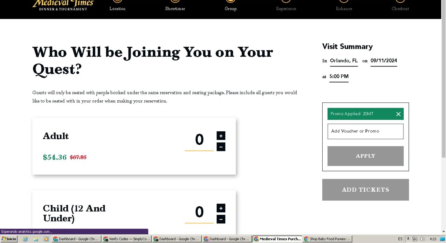 where to use Medieval Times promo code box