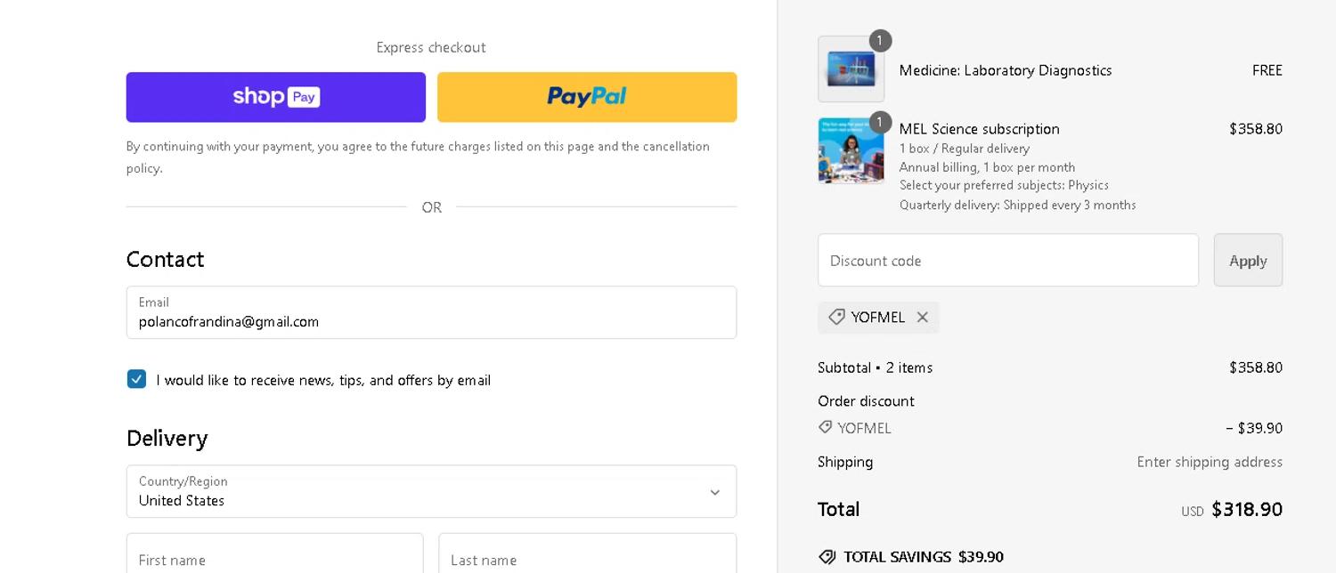 where to use MEL Chemistry promo code box