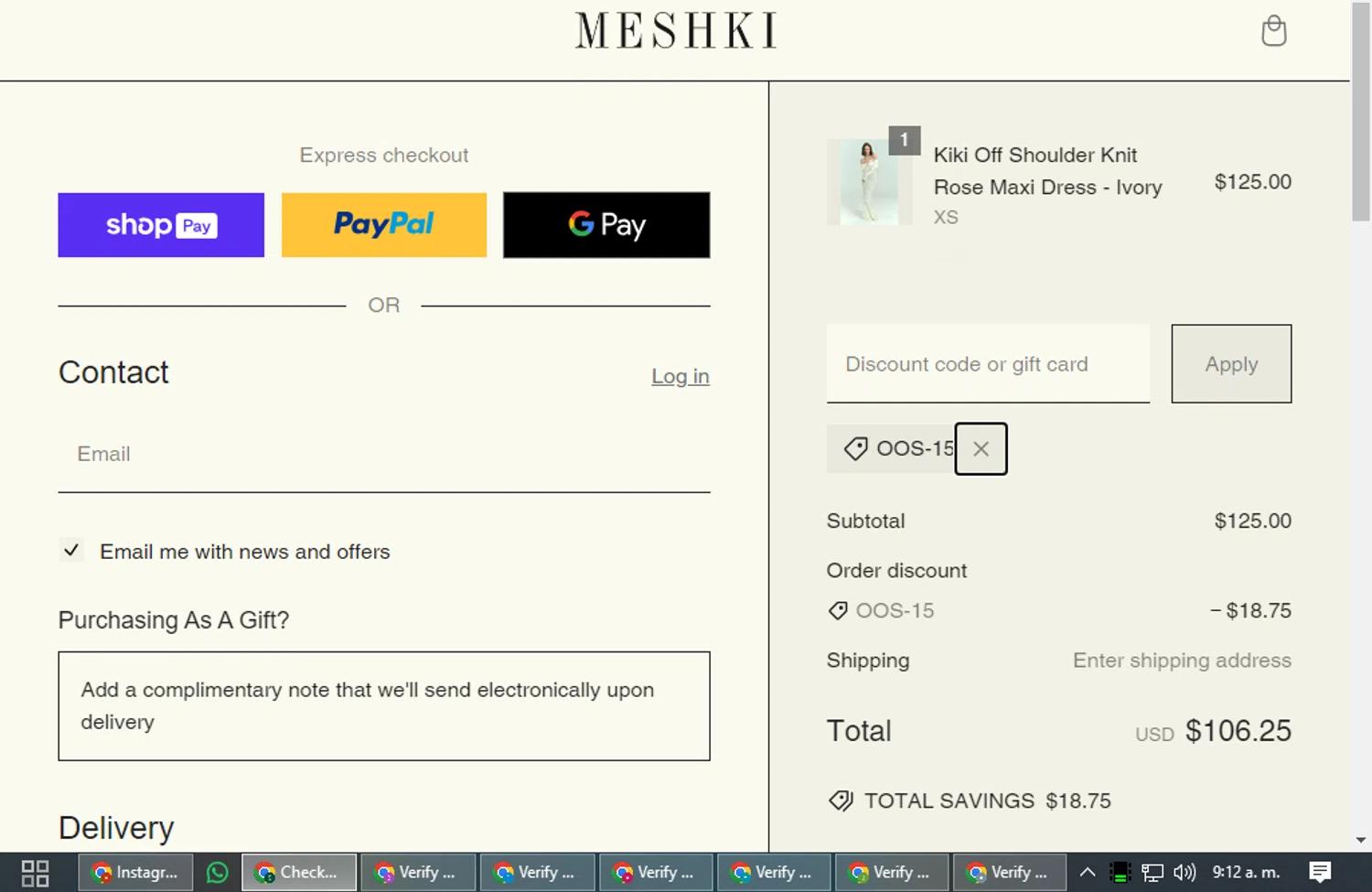 where to use Meshki promo code box