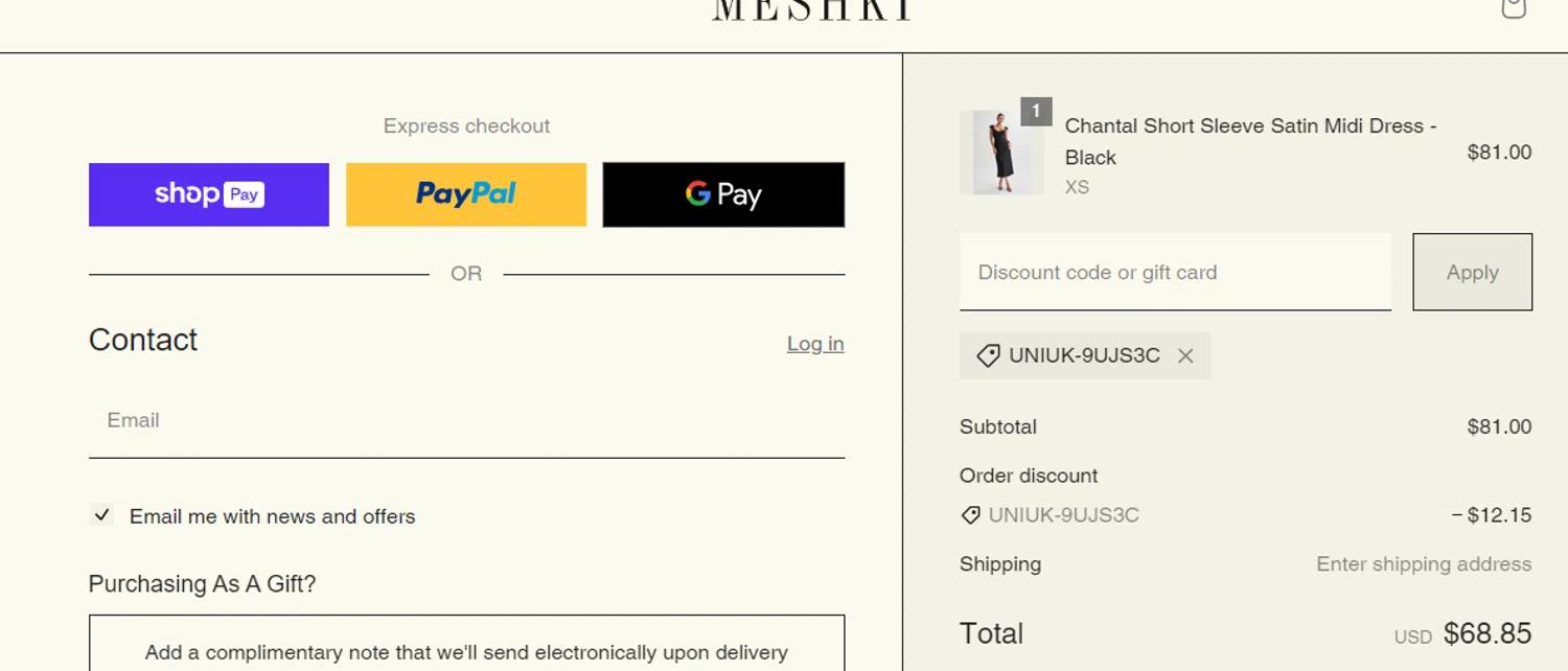 how to use Meshki coupons