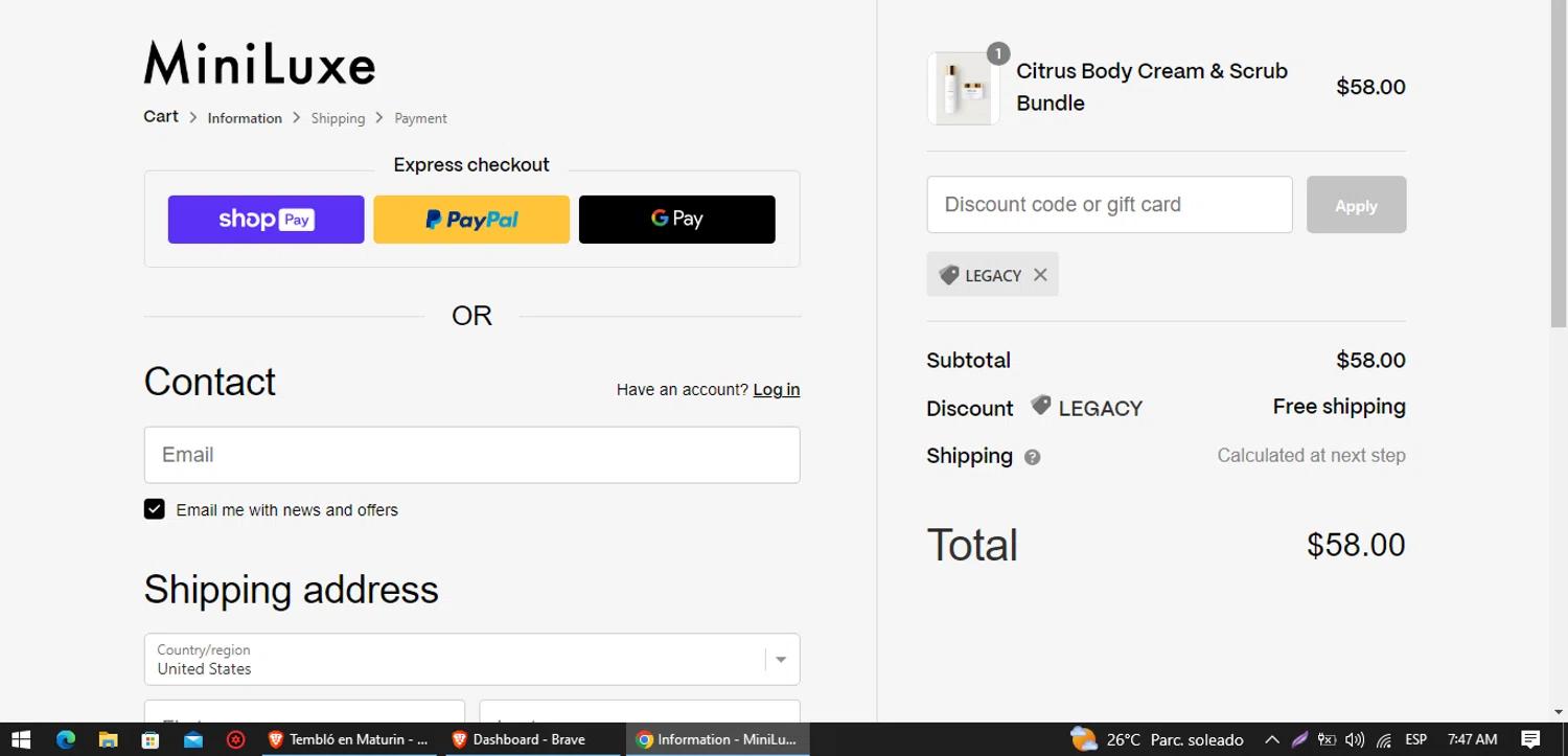 where to use MiniLuxe promo code box