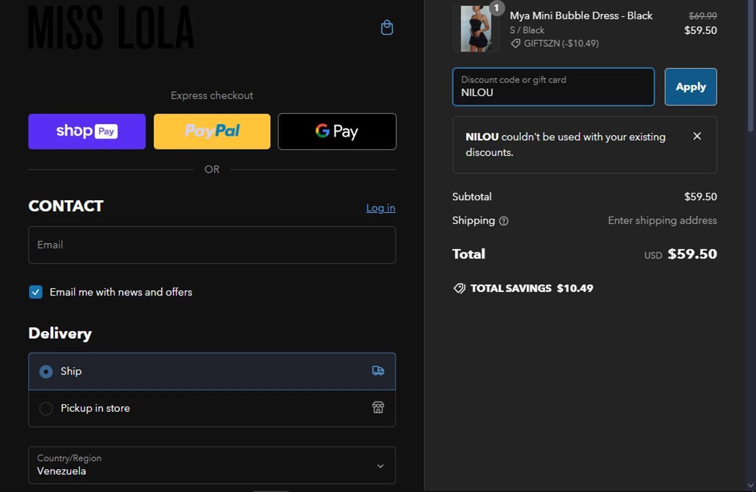 how to use Miss Lola coupons