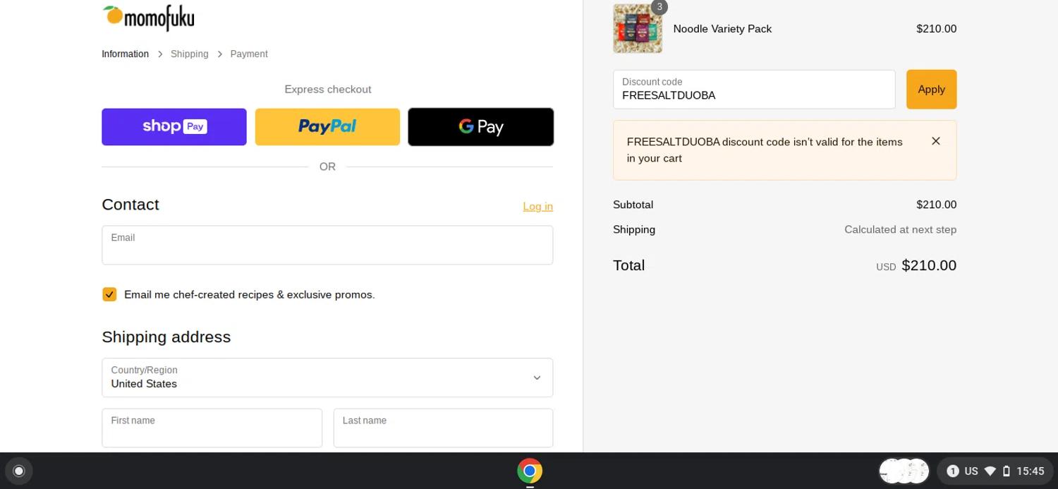 where to use Momofuku promo code box
