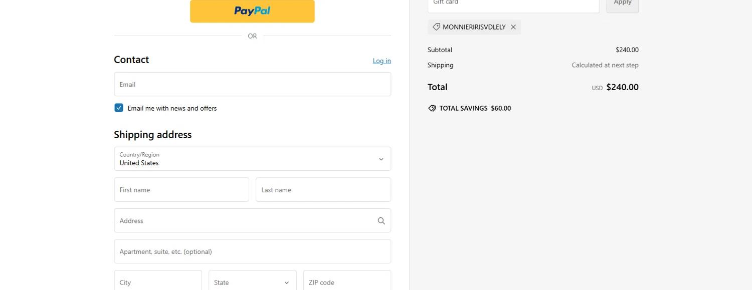 where to use Monnier Paris promo code box