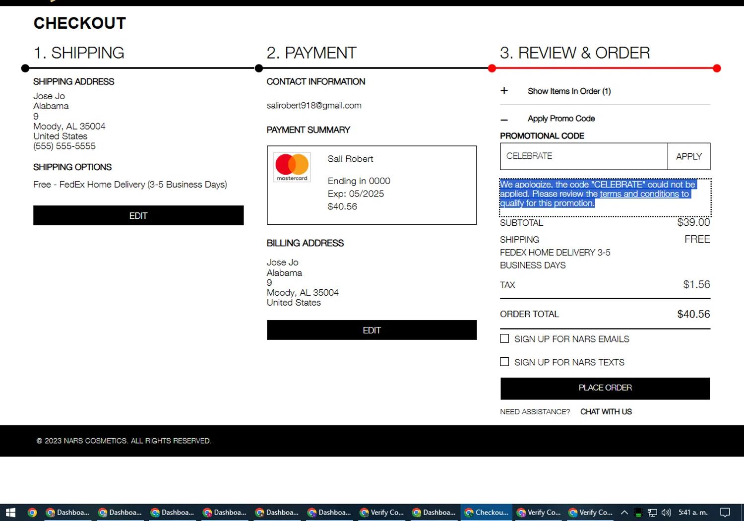 where to use NARS Cosmetics promo code box