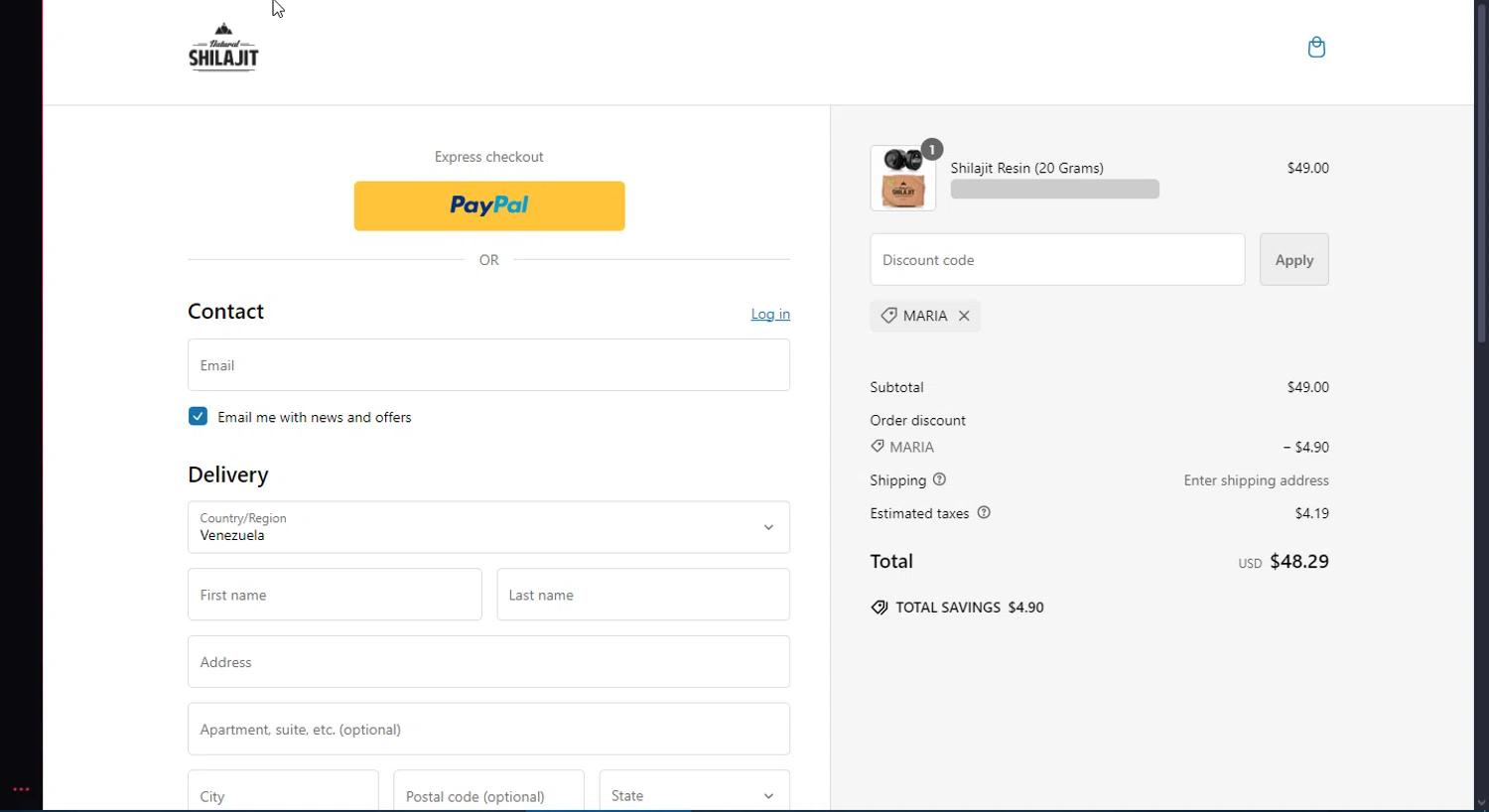 where to use Natural Shilajit promo code box