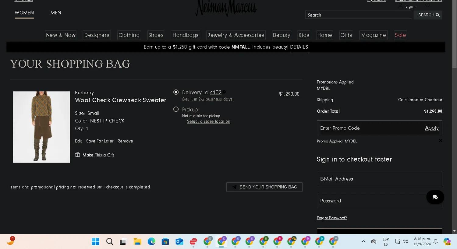 where to use Neiman Marcus promo code box