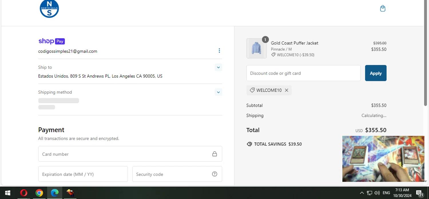 where to use North Sails promo code box