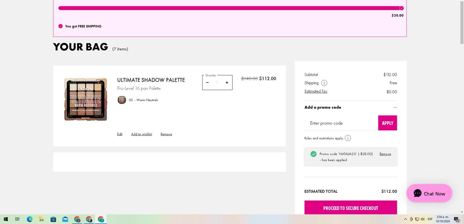 where to use NYX Cosmetics promo code box