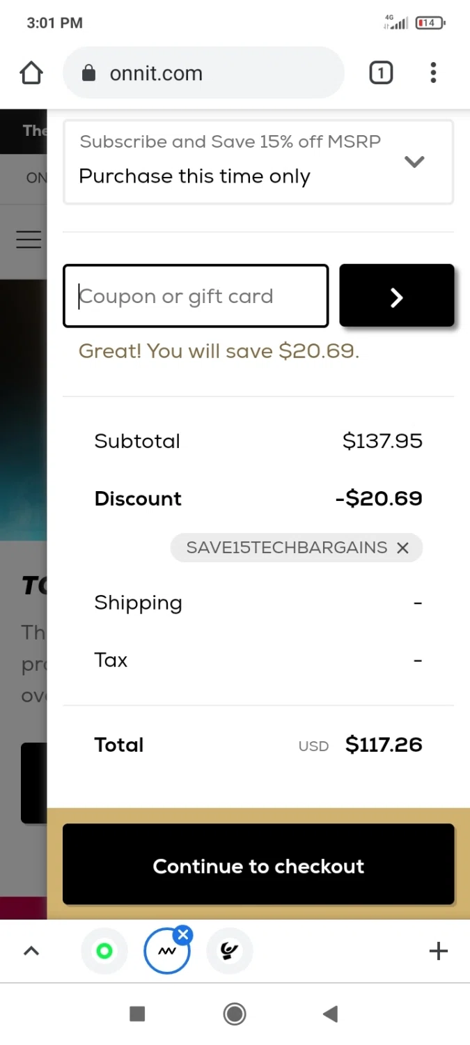where to use OnNit promo code box