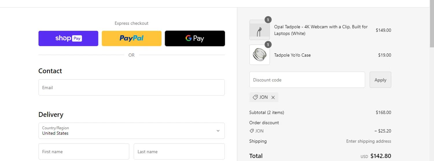 where to use Opal promo code box
