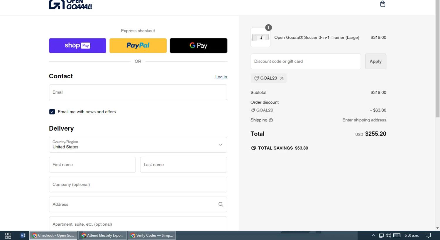 how to use Open Goaaal coupons