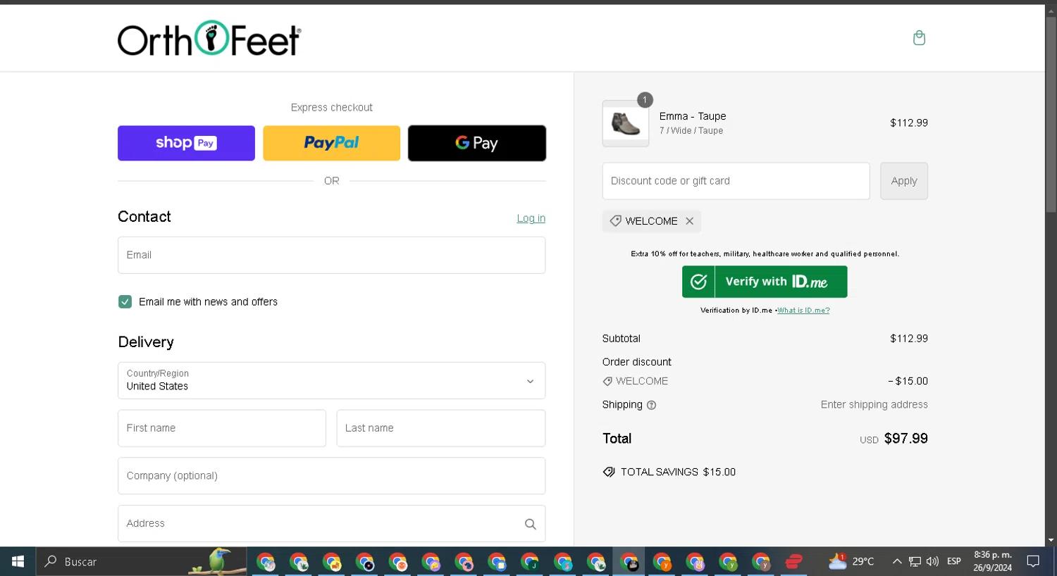 where to use Orthofeet promo code box