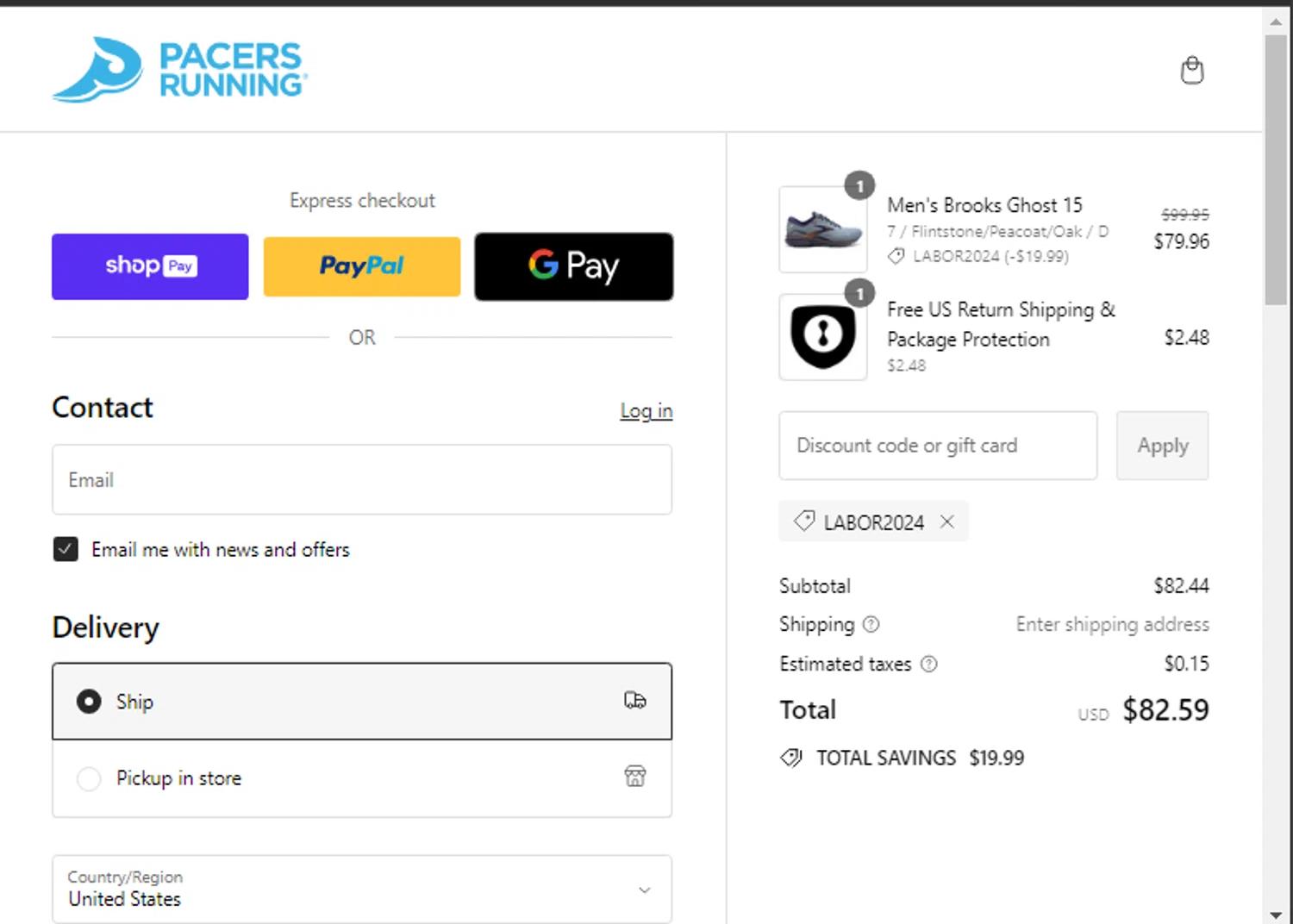 where to use Pacers Running promo code box