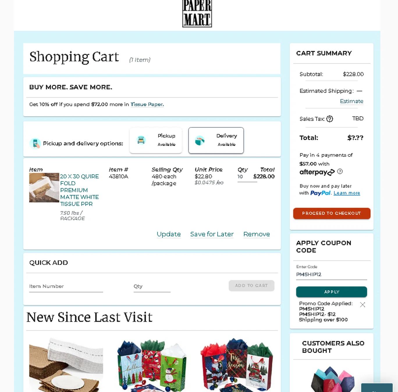 where to use Paper Mart promo code box