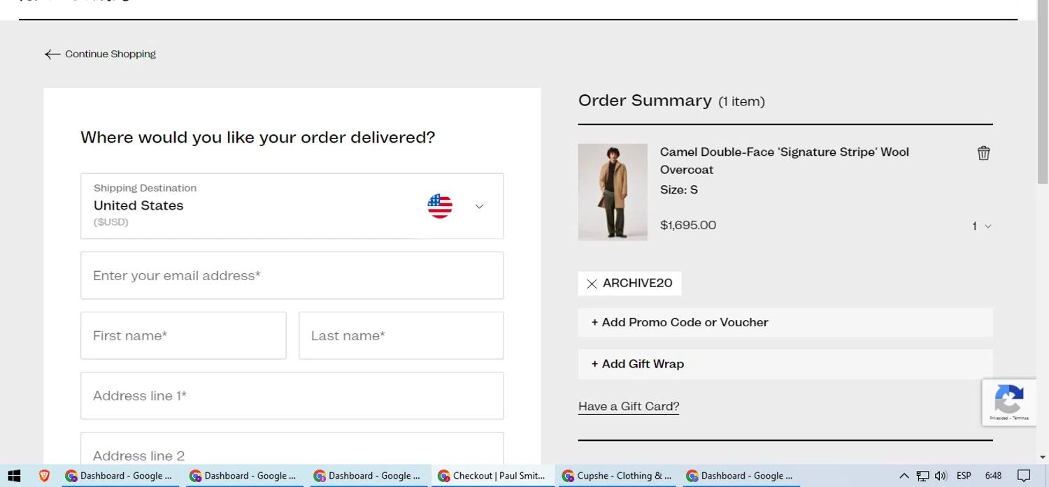 where to use Paul Smith promo code box