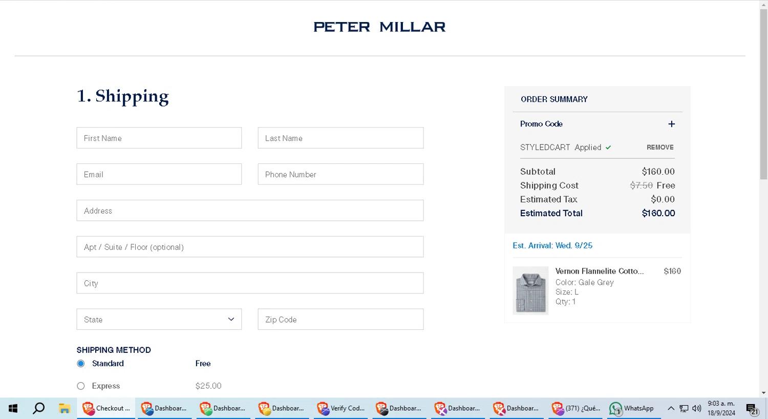 where to use Peter Millar promo code box