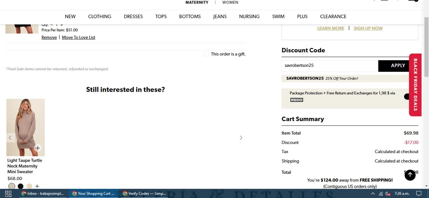 where to use PinkBlush Maternity promo code box