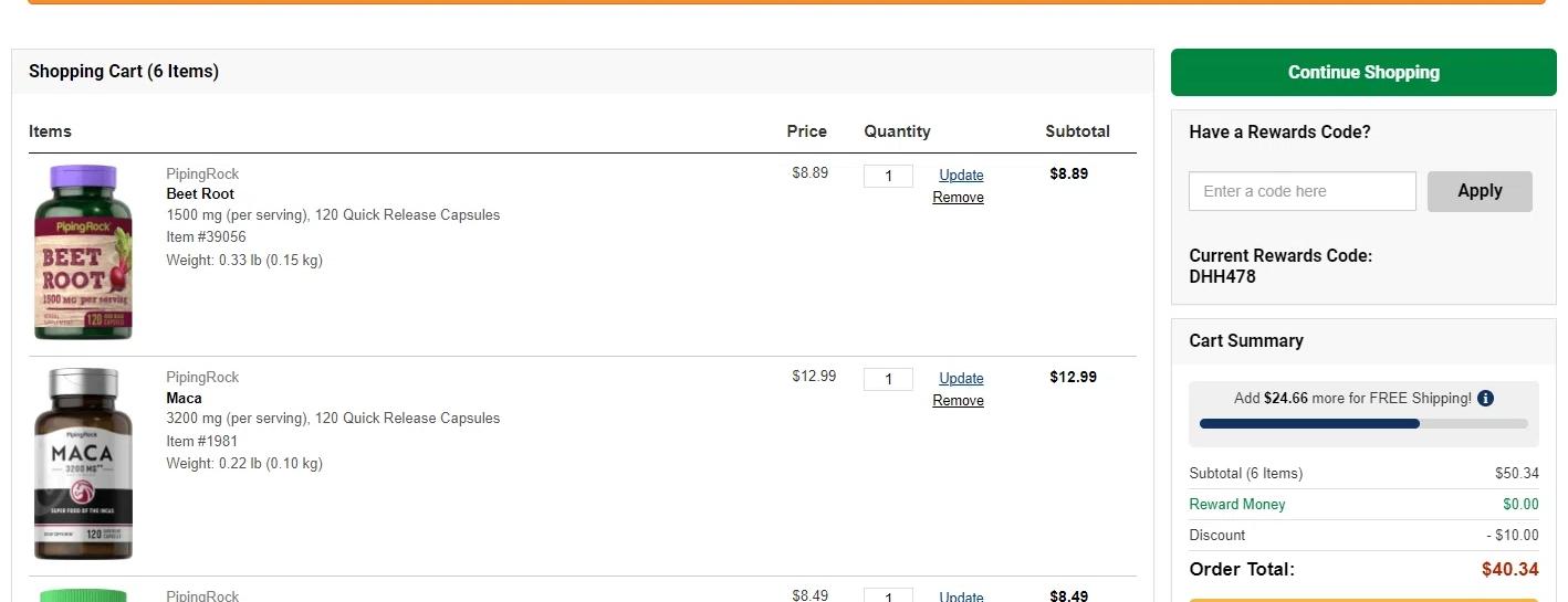 where to use Piping Rock promo code box