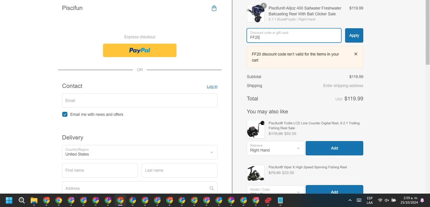 where to use Piscifun promo code box
