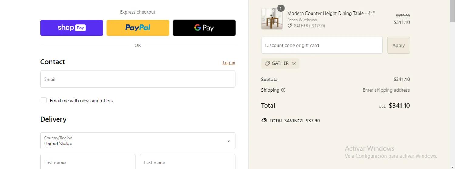 where to use Plank+Beam promo code box