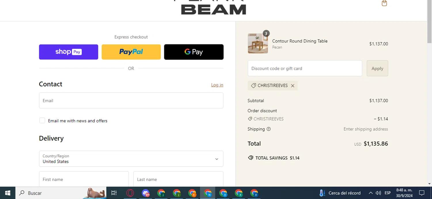 how to use Plank+Beam coupons
