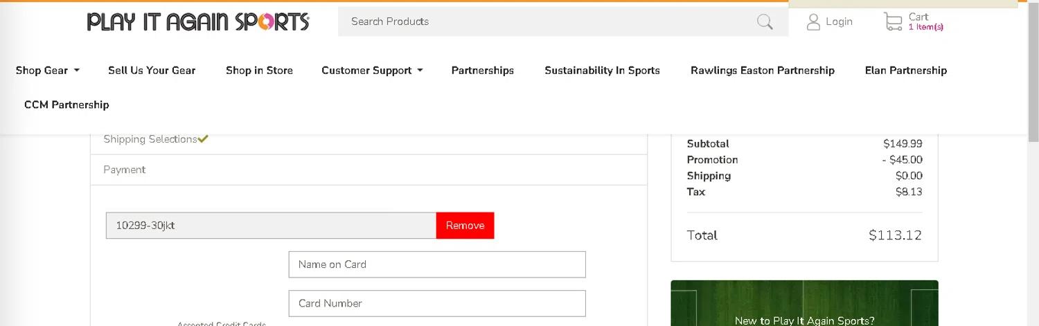 where to use Play It Again Sports promo code box