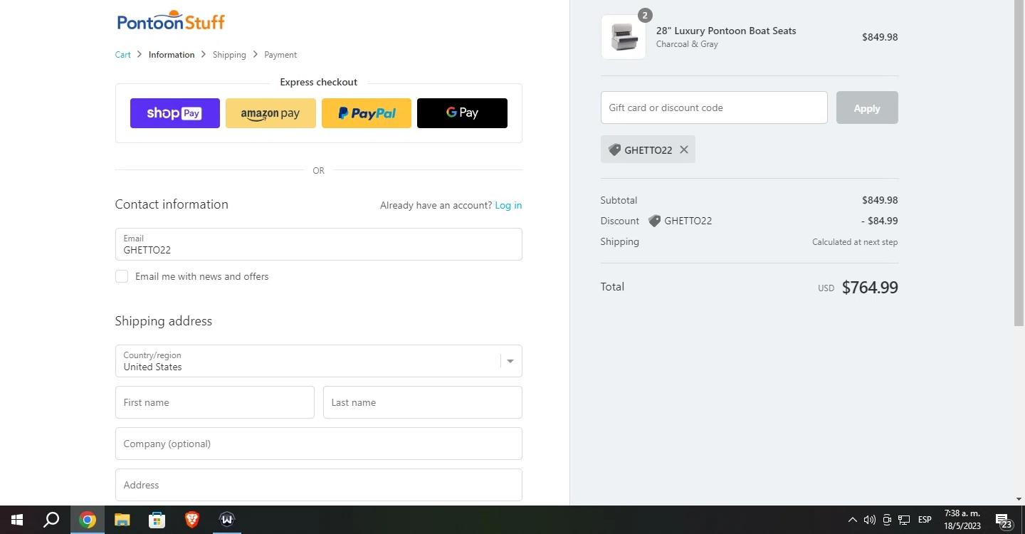 where to use Pontoon Stuff promo code box