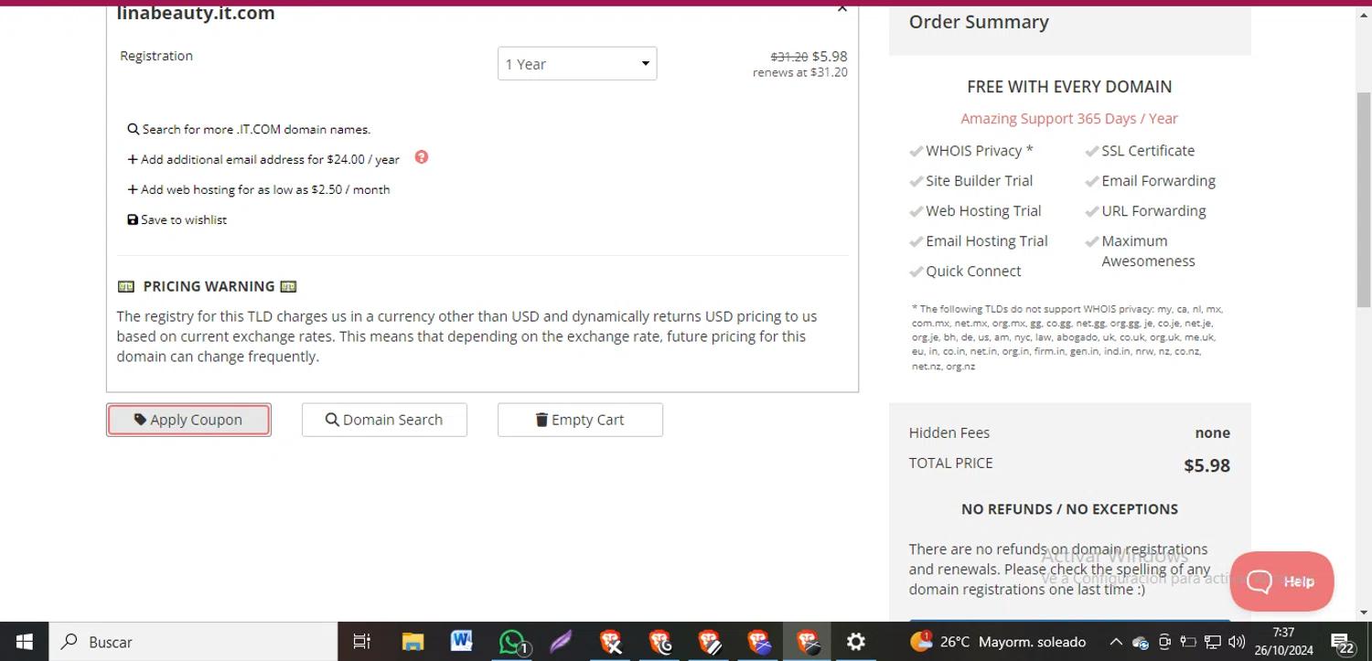 where to use Porkbun promo code box