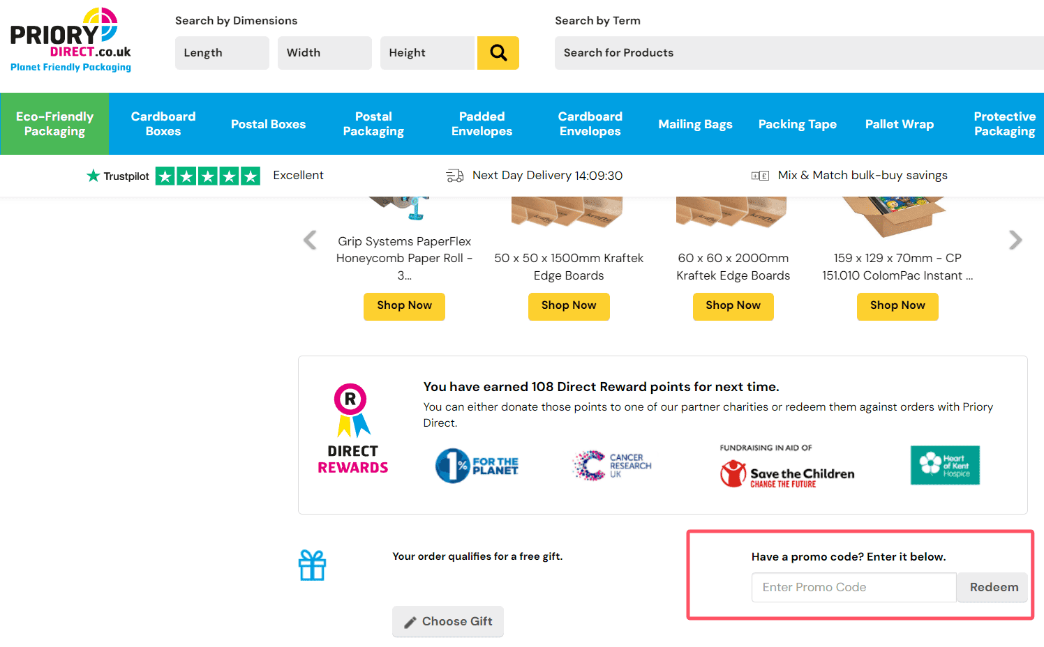 where to use Priory Direct promo code box