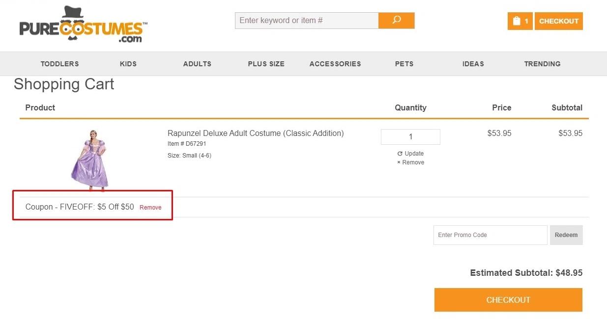 how to use Pure Costumes coupons