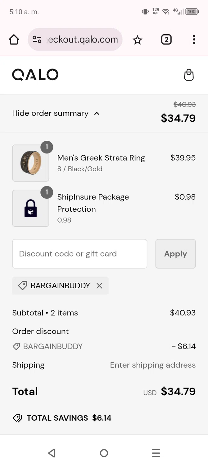 where to use Qalo promo code box