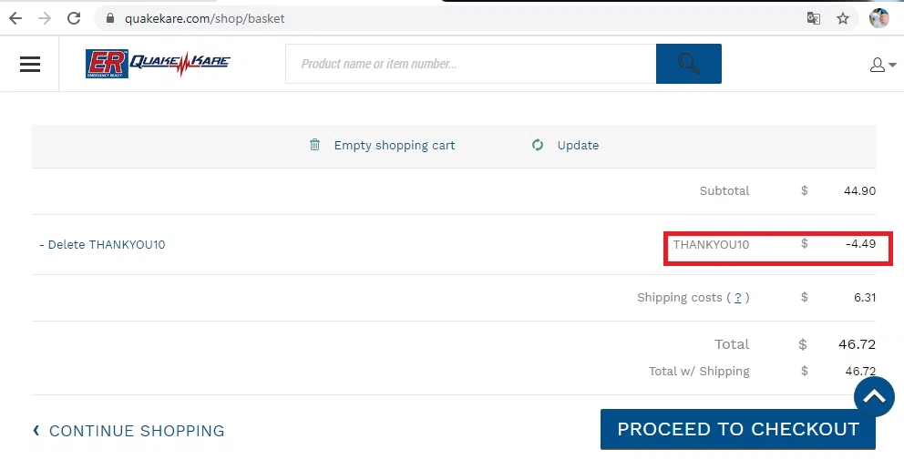 how to use Quake Kare coupons