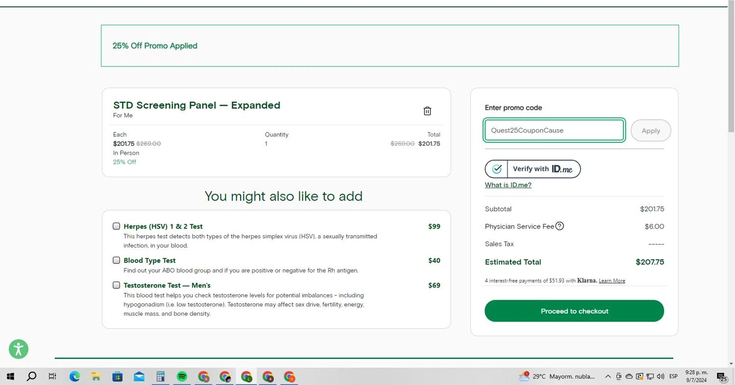 where to use Quest promo code box