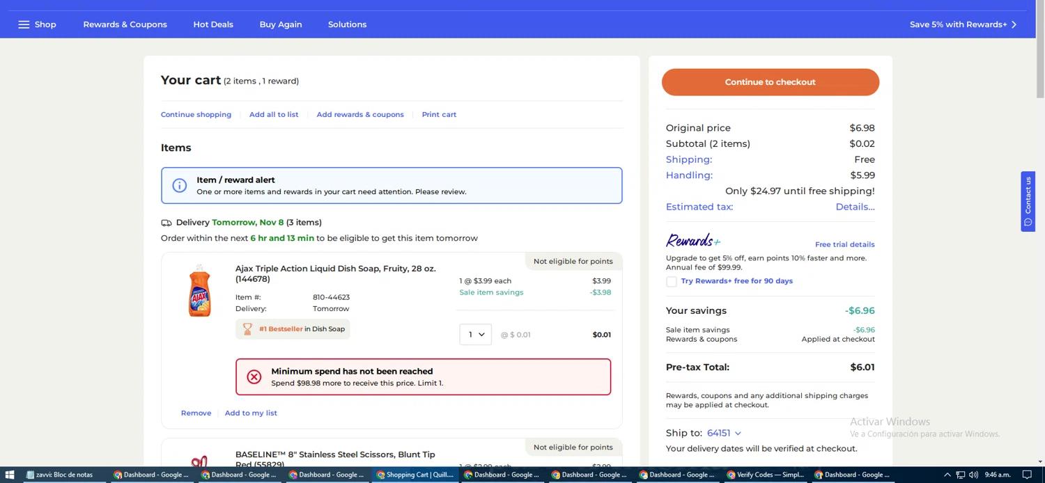 where to use Quill promo code box