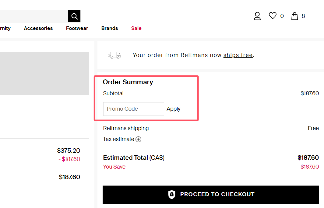 where to use Reitmans promo code box